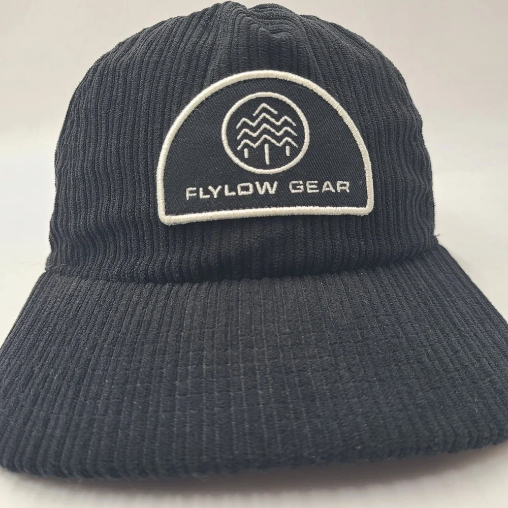 Flylow Gear Hat Strapback Black White Corduroy Patch Logo Ski Outdoors Snow Men